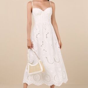 Lulus Jenora White Embroidered Bustier Midi Dress - Size S